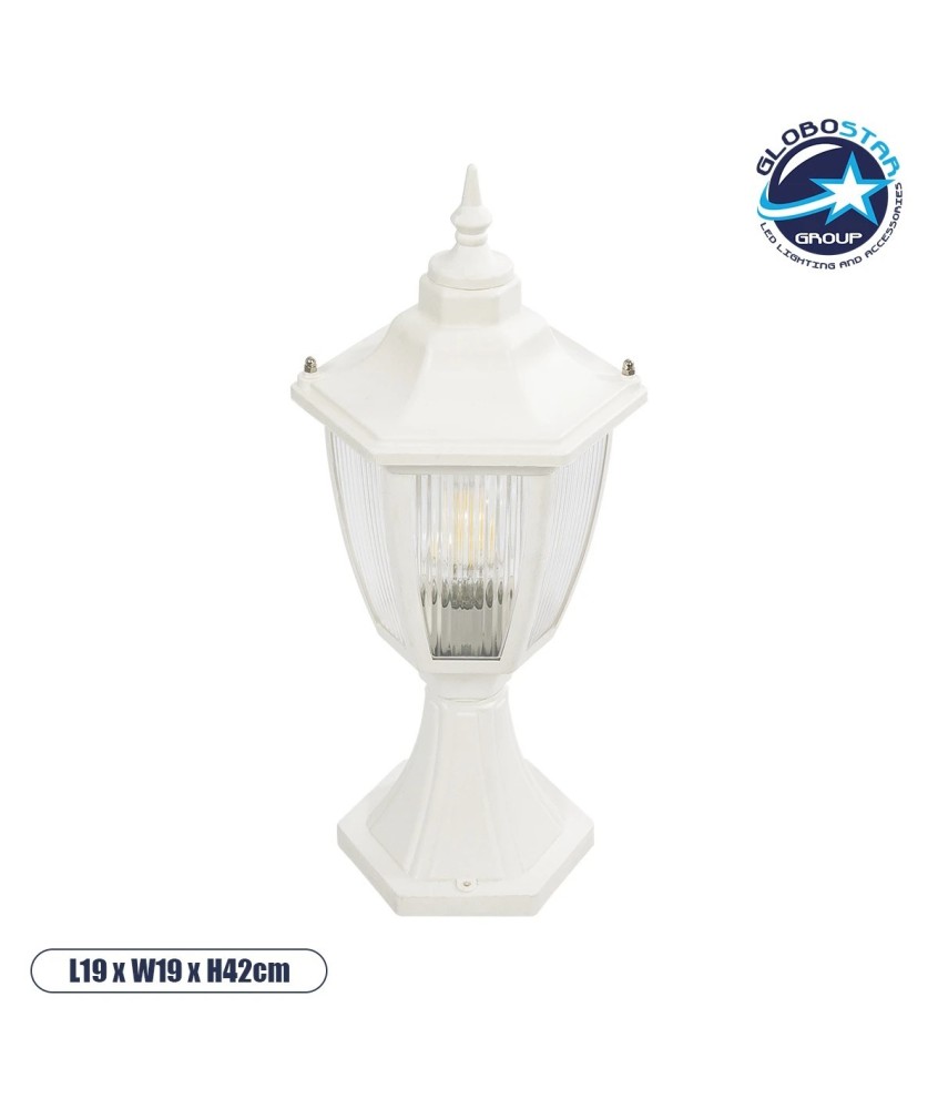 GloboStar® ENGLAND 202-0010 Vintage Επιδαπέδιο Φωτιστικό Φαναράκι Μονόφωτο 1 x E27 IP44 Λευκό & Διάφανο Πλαστικό - Μ20 x Π20 x Υ45cm